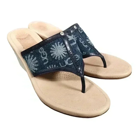 UGG Solena Wedge Denim Sandal - Women's Slip-On - Stylish Summer Comfort - Picture 1 of 7